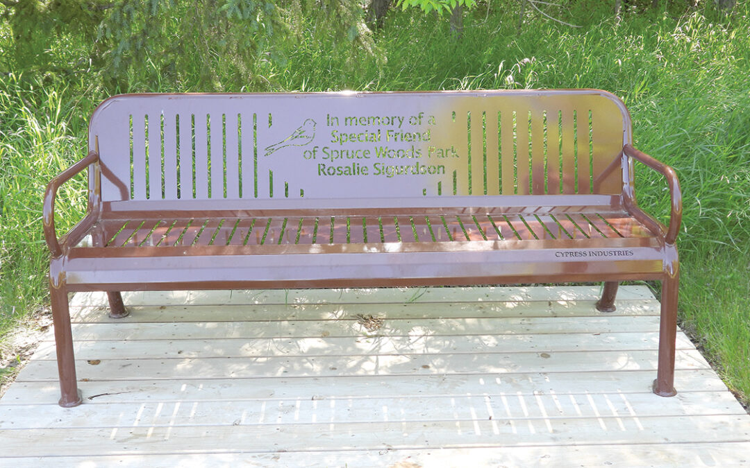 Memorial bench placed in honour of Rosalie Sigurdson